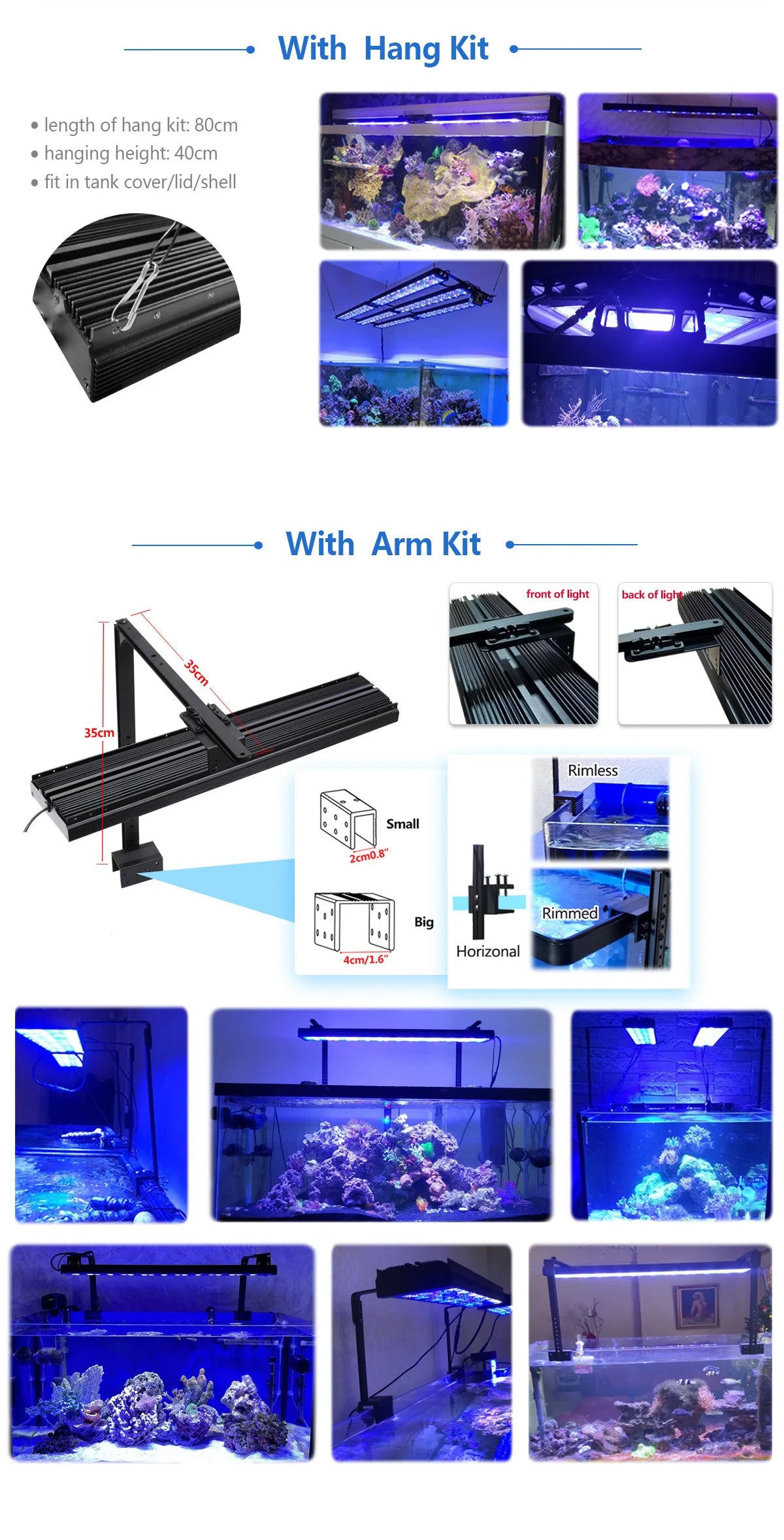 NEW Popbloom WiFi Aquarium LED Lighting, Marine Aquarium Lamp for 60CM/24" Reef Corals SPS/LPS Saltwater Fish Tank Light H54