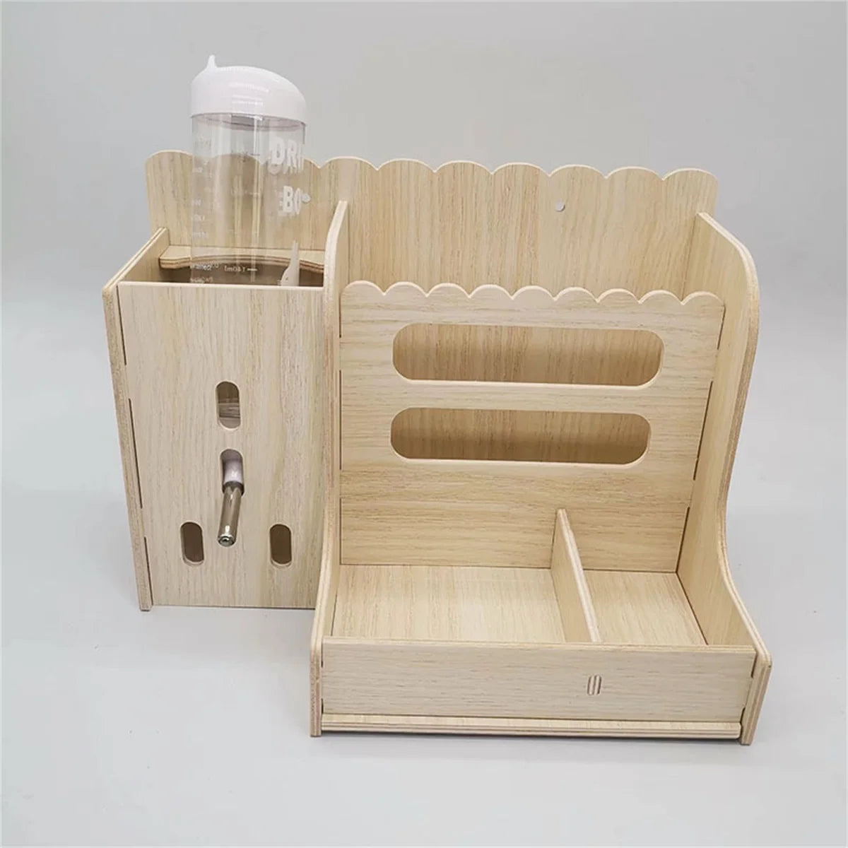 Rabbit Hutch with Hay Feeder and Water Bottle Combo Set - Wooden Guinea Pig Cage Accessories for Small Animals