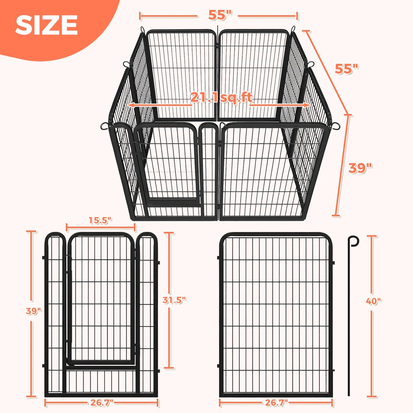 Heavy-Duty Metal Puppy Playpen – 24"/32"/40" Options, 8/16 Panels, Ideal for Indoor Use & Outdoor (RV Camping, Yard, Garden)