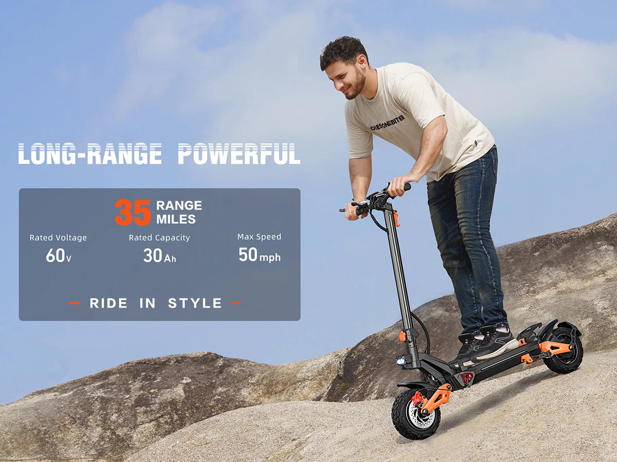 Powerful Dual Motor Electric Scooter for Adults 6000W, 55Miles Range, 11'' Off-road Tires, Fast Electric Scooter 50Mph