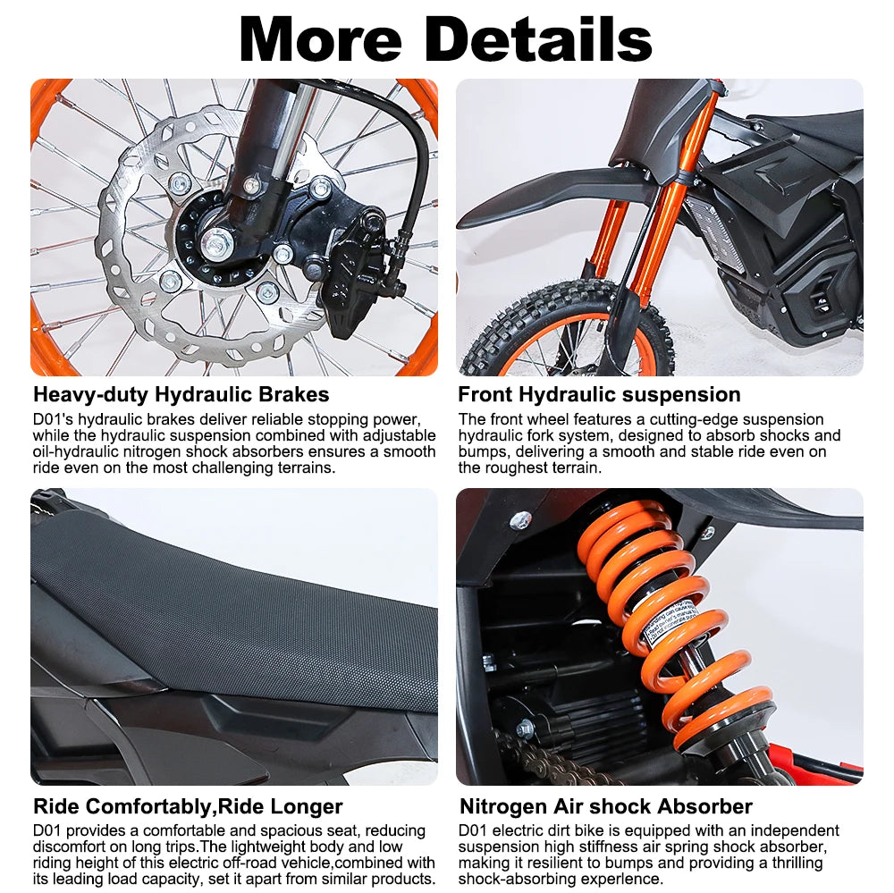 Electric Motocross Bike 3000W, 28Mph, 50 Miles, Urban Commuting Off-Road Electric Bike, 14" 48V 21AH, Full Suspension