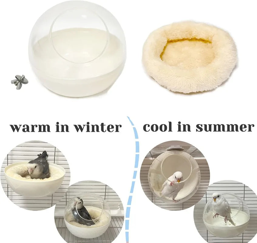 Bird Nest for Cage - Bite-Resistant, Washable, Clear View - Plush Hut for Parakeet, Budgie, Lovebird, Canary - Laying & Sleeping