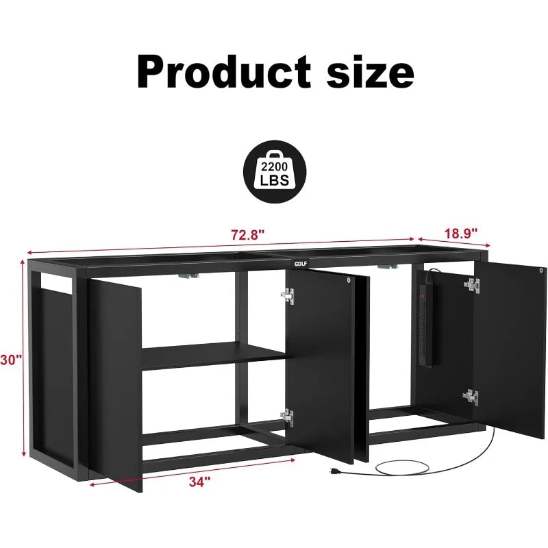 125-150 Gallon Fish Tank Stand, Heavy Duty Metal Aquarium Stand with Power Outlet and Cabinet for Fish Tank Filters and Acc