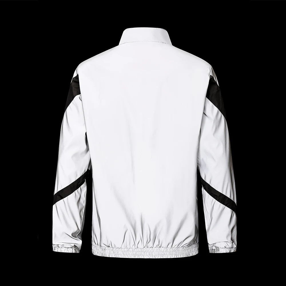 Fashion Men Night Reflective Jacket Stand Collar Splicing Spring Autumn Casual Jacket Bicycle Hip-hop Dance Streetwear Man Coat
