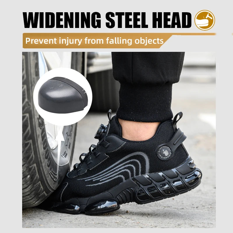 Steel toe cap, non-lacing, anti-impact and anti-puncture casual work shoes