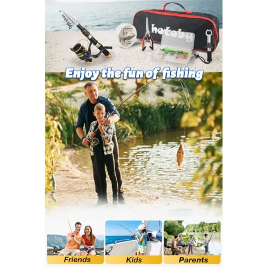 Fishing Pole Combo Set 6.89ft Carbon Fiber Telescopic Fishing Rod and Reel Combo with Spinning Reel Fishing Pliers Lip Gripper