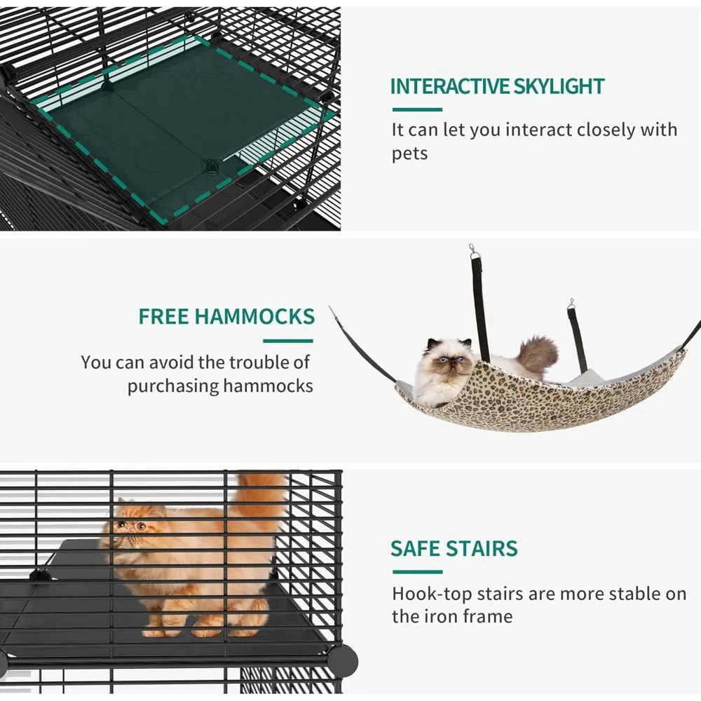 YITAHOME Large Cat Cage Indoor Enclosure Metal Wire 4-Tier Kennels DIY Cat Playpen Catio with Large Hammock for 1-3 Cats