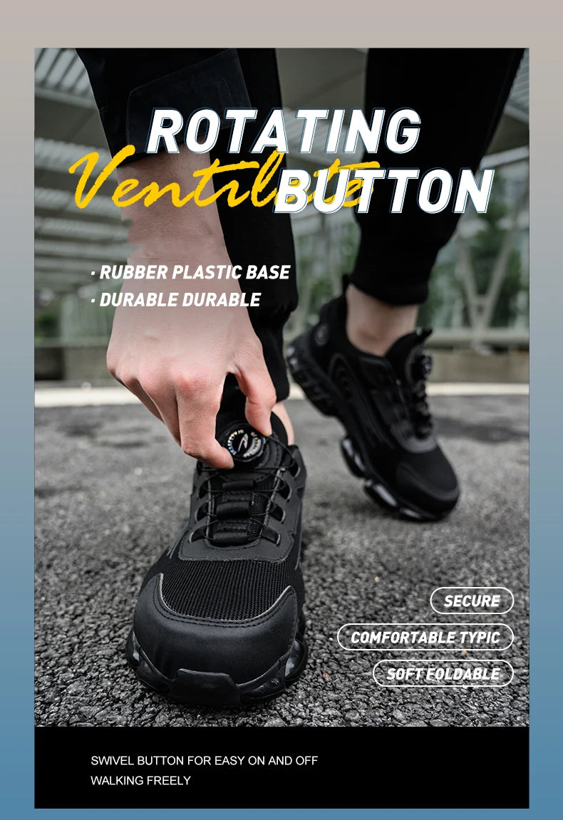 Rotary Button Steel Toe Safety Shoes for Men Anti-impact and Anti-piercing Work Shoes Fashionable Men's Sports Protective Shoes
