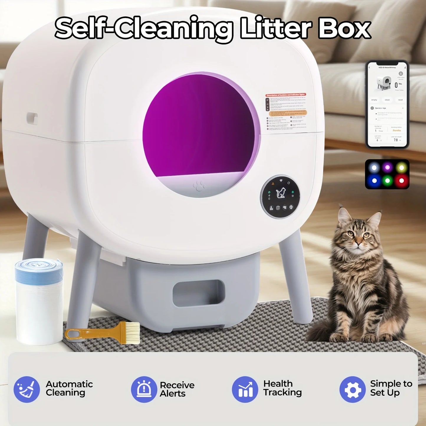 Lunapurr Self Cleaning Litter Box,Large Capacity Automatic Cat Litter Box Self Cleaning for Cats, App Control,Safety Protection