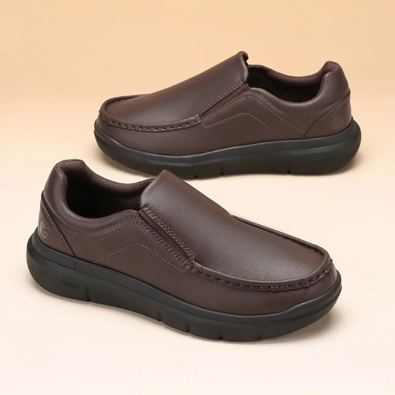 Men'S Slip-On Casual Business Shoes Leather Shoe Wide Width 2E Lightweight For Swollen Feet With Arch Support Pain Relief