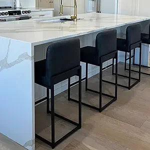 Bar Stools Set of 3 - Counter Height Bar Stool Leather Stools for Kitchen Counter, White and Gold Bar Stools with Back