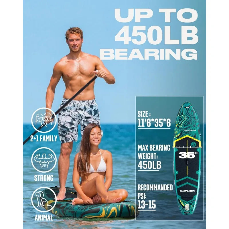 11'6×35" Super Wide Inflatable Stand Up Paddle Board, Ultra Stable Wide SUP for 2+1 People/Family/Big Size w/Shoulder Strap