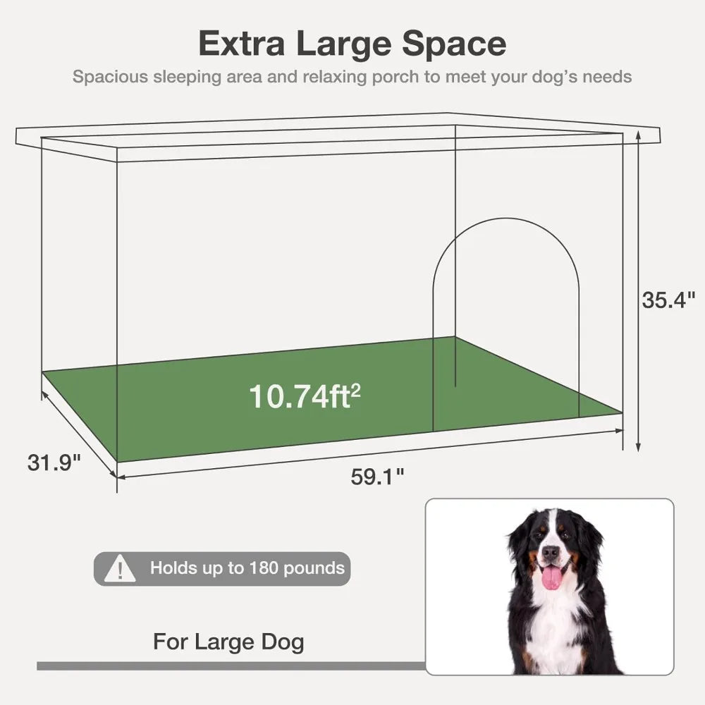 Large Dog House with Insulated Liner for Outdoor - Waterproof Outside Dog Kennel for Small, Medium, and Large Dog with All-Aroun