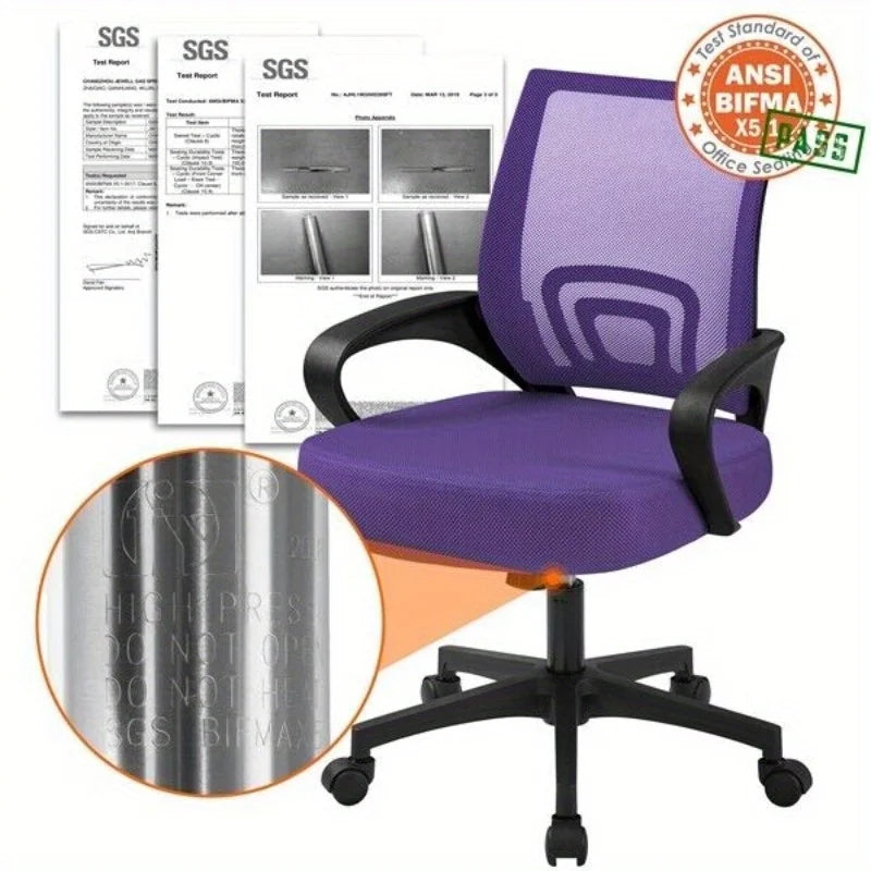 Office Desk Chair Ergonomic Mesh Adjustable Task Chair Computer Chair in Purple