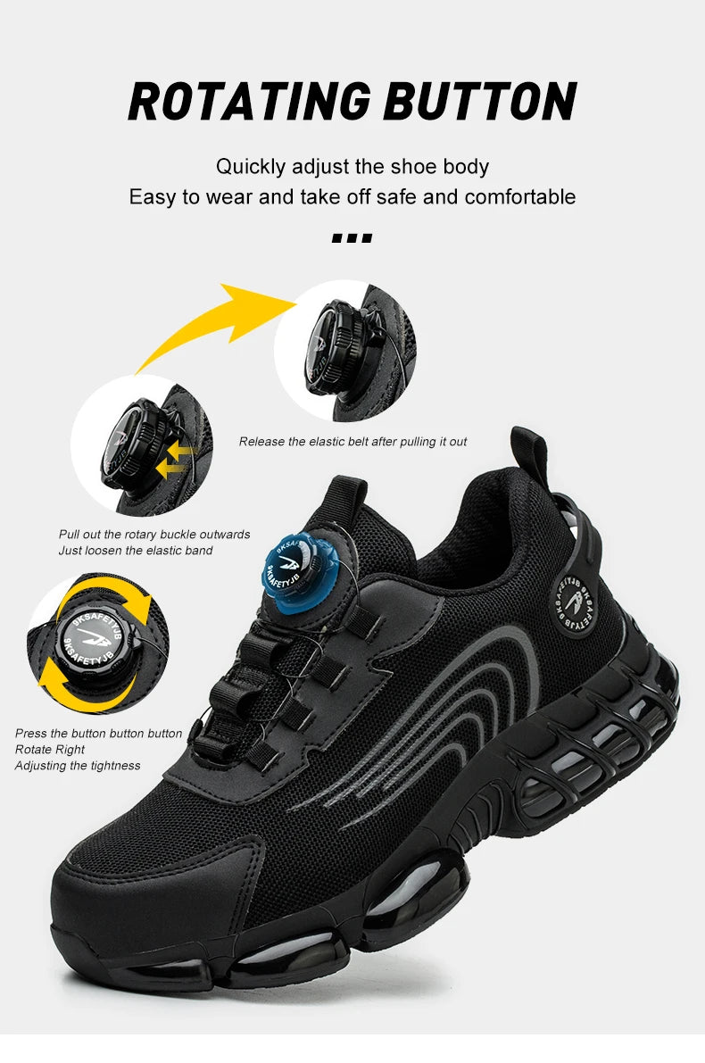 Rotary Button Steel Toe Safety Shoes for Men Anti-impact and Anti-piercing Work Shoes Fashionable Men's Sports Protective Shoes
