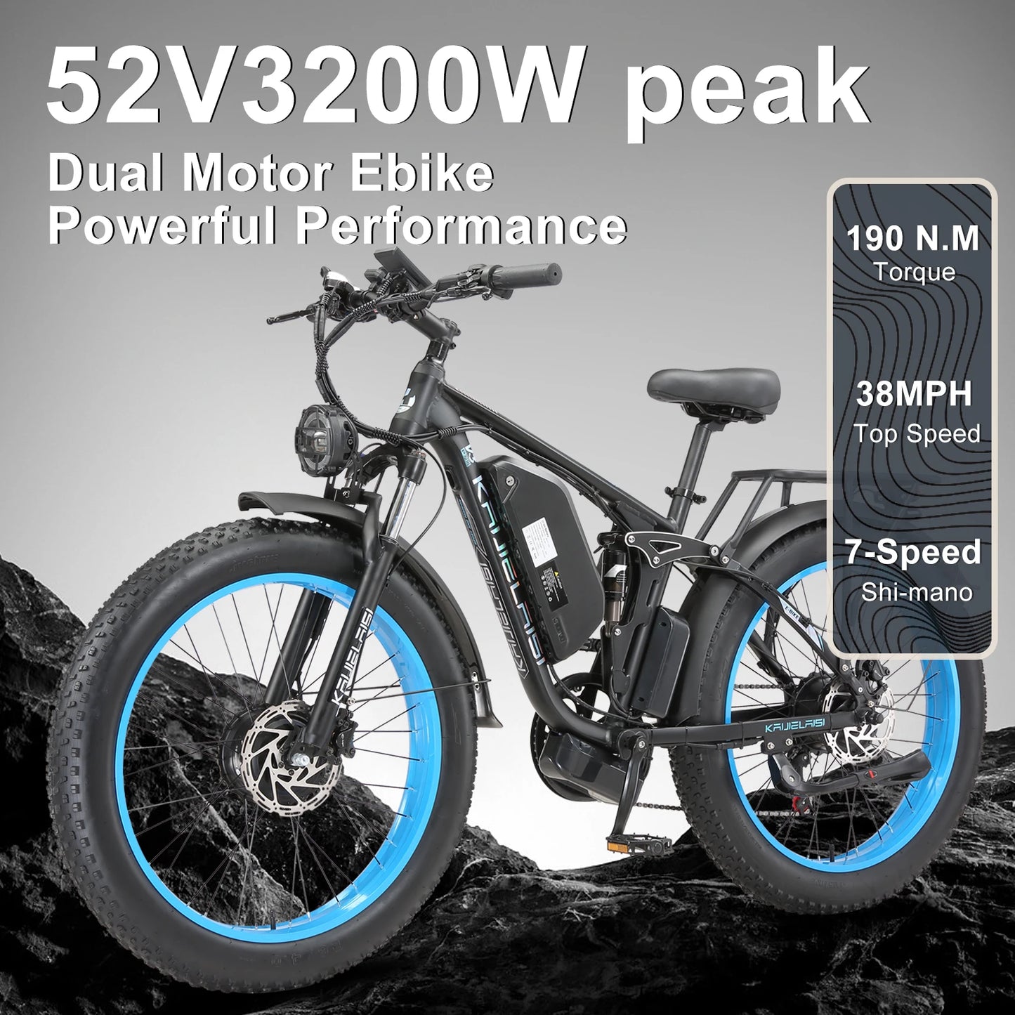Electric Bike 3000W Dual Motor 52V 26AH Battery Hydraulic Brake