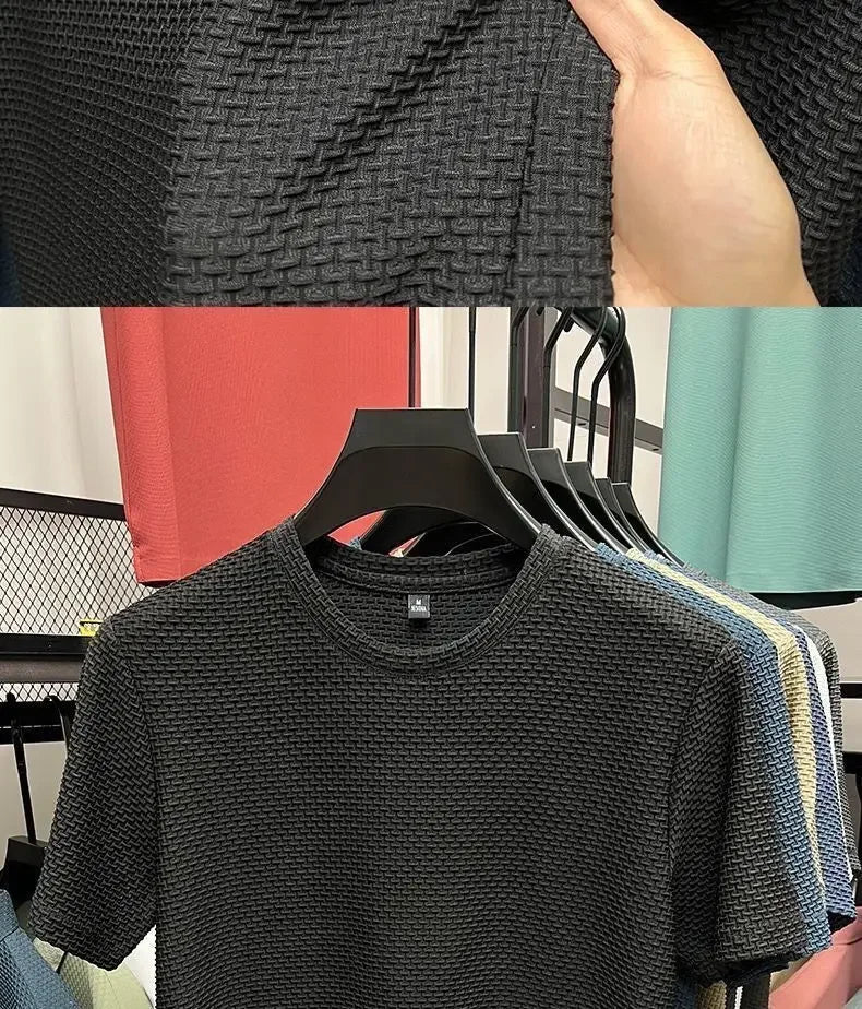 Summer O-Neck T-Shirts Men Ice Silk Mesh Breathable Half Sleeve Top Solid Color Thin Casual Cool Quick-dry Short Sleeve T Shirts