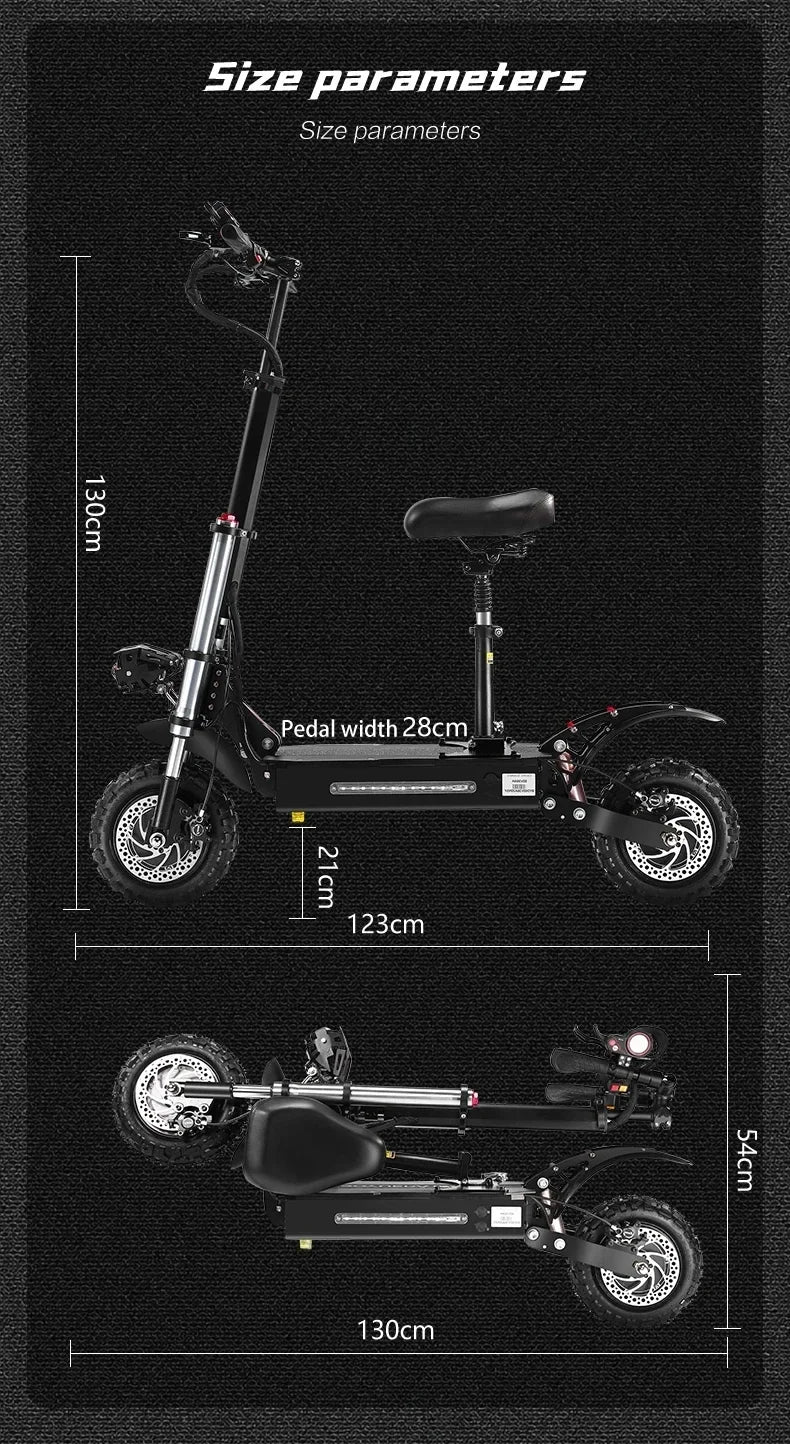 6000W 60V 50Ah 11 inch off-road tyre Kick scooter dual motors removable seat hydraulic shock absorption Folding Electric Scooter