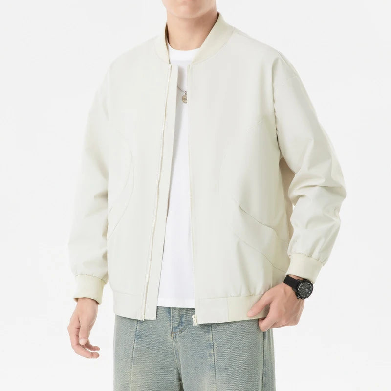 Men s Long Sleeve Baseball Jacket Solid Color Zip Up Stand Collar Casual Lightweight Coat