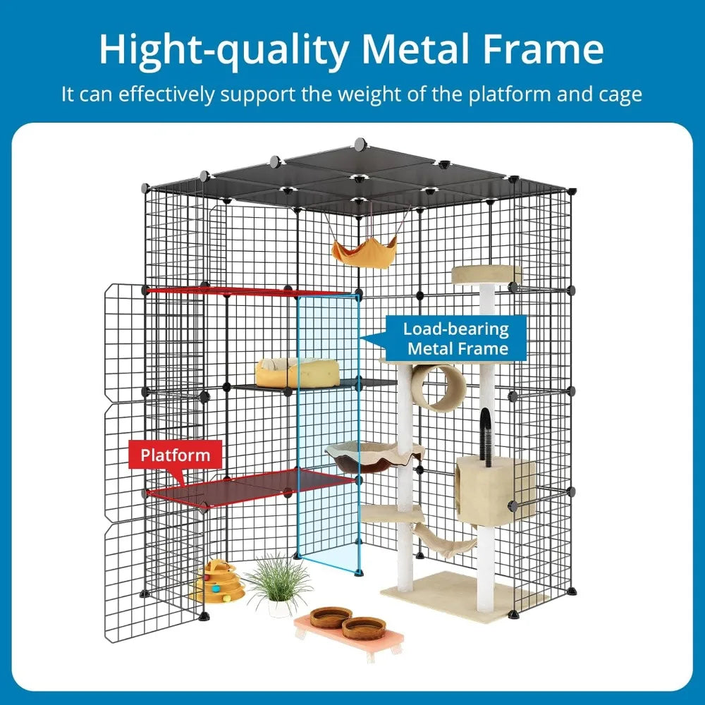 Large Cat Cage, Enclosures Indoor with Balcony, DIY Playpen Detachable Metal Wire Kennels Crate 3x3x4 Large Exercise Place Ideal
