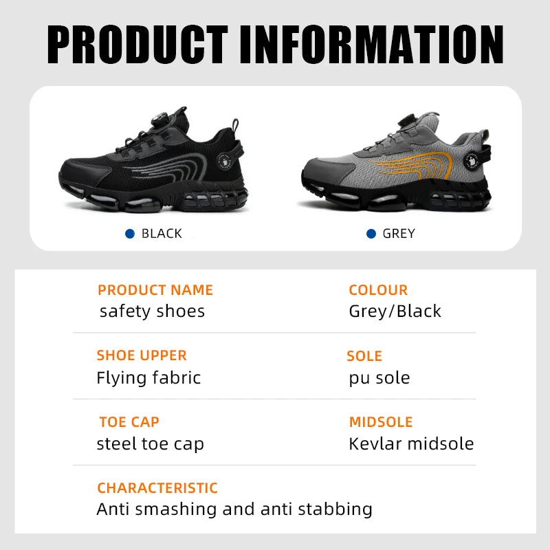 Steel toe cap, non-lacing, anti-impact and anti-puncture casual work shoes