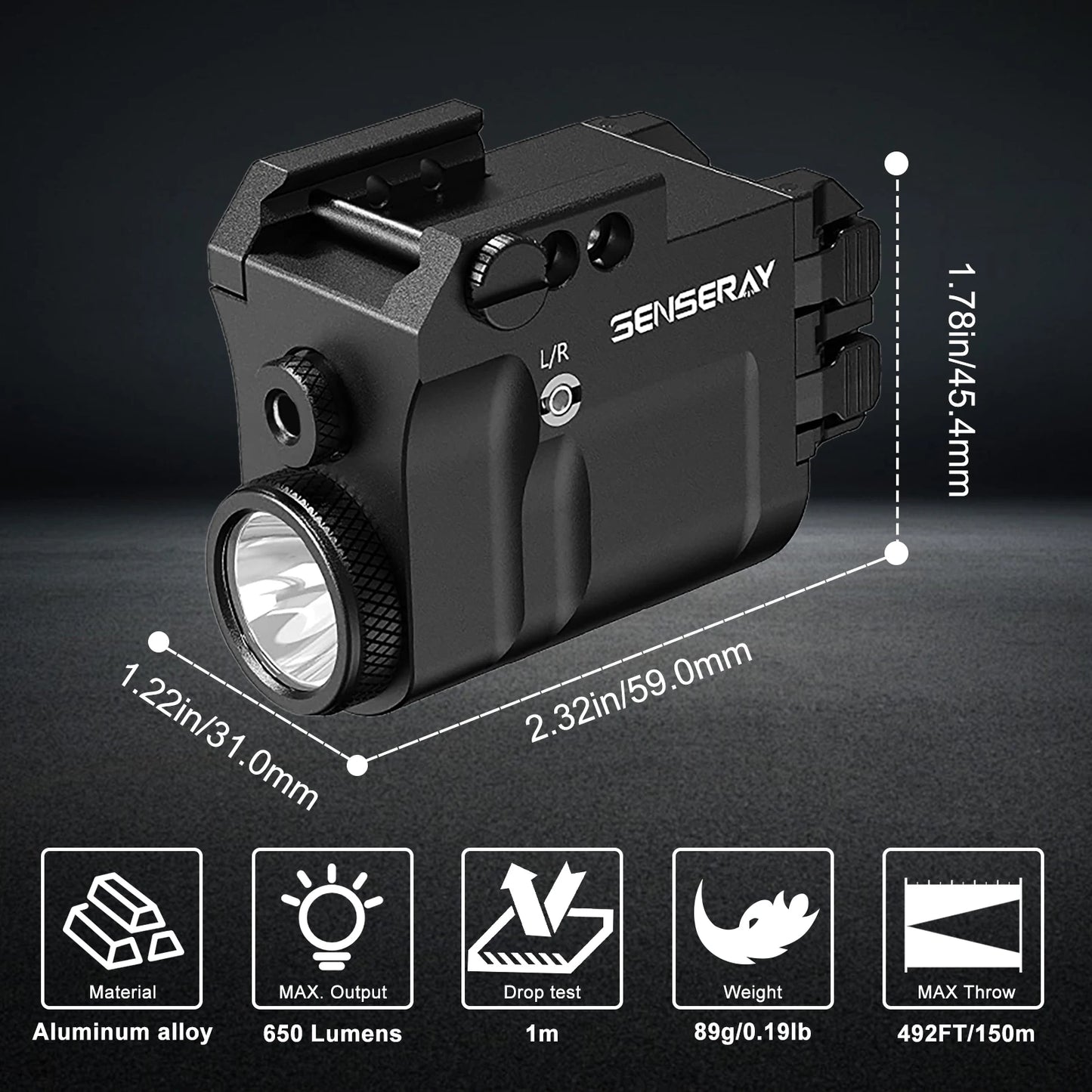 Pistol Light Green Laser Beam Combo Rechargeable Gun Light Strobe Magnetic Charging 1913 Picatinny Rail Mounted Flashlight