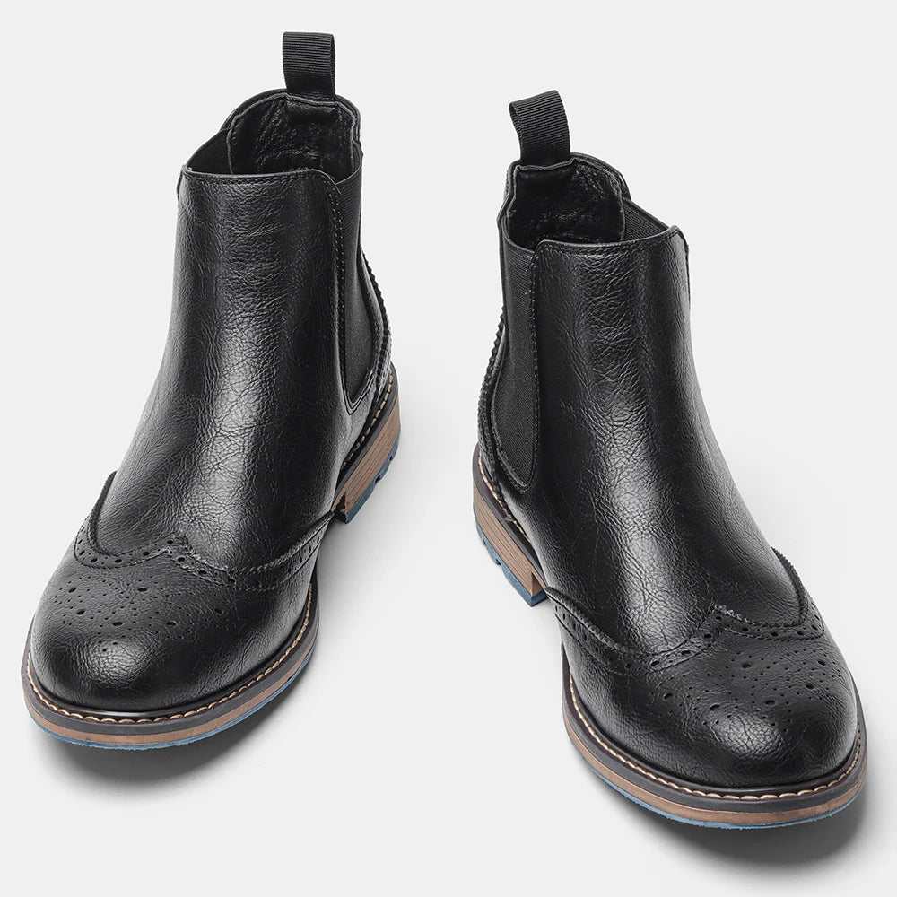 Classical Brogue Chelsea Men Boots Comfortable Fashion Leather Boots