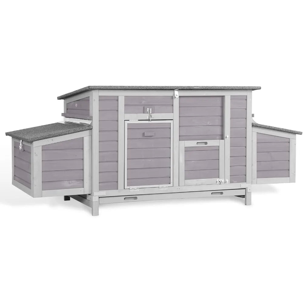 Chicken Coop 67.3" Large Duck House with 4 Nesting Boxes for 2-4 Chickens Outdoor Hen House Chicken Cage