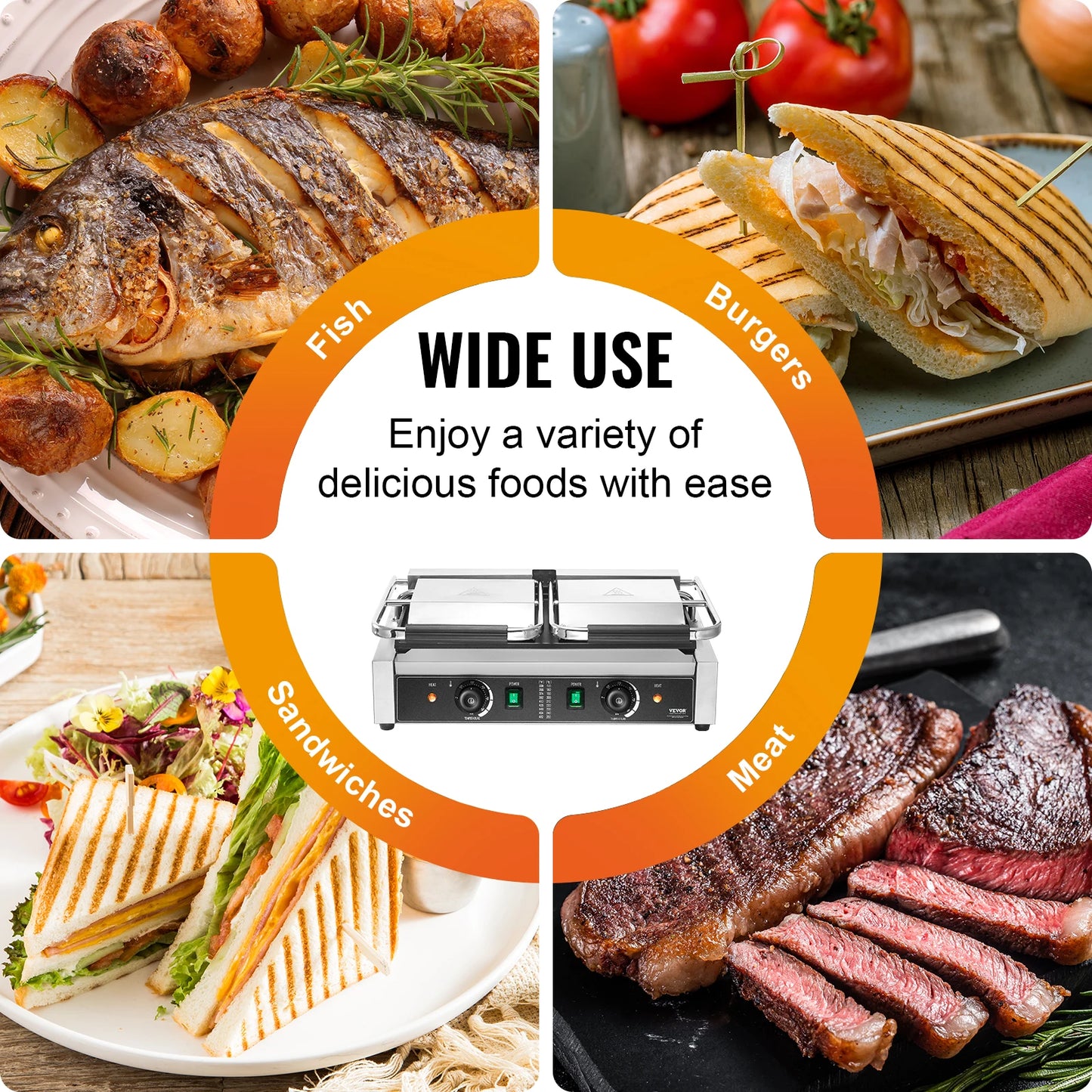 SucceBuy Commercial Panini Grill 3600W Electric Sandwich Panini Maker with Temp Control And 19"x9" for Hamburger Steak Bacon