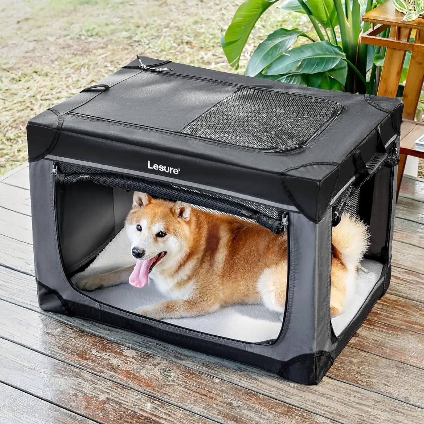 Soft Collapsible Dog Crate - 42 Inch Portable Travel Dog Crate for Extra Large Dogs Indoor & Outdoor, 4-Door Foldable