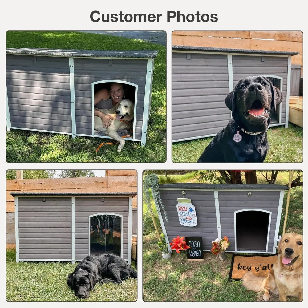 Large Dog House with Insulated Liner for Outdoor - Waterproof Outside Dog Kennel for Small, Medium, and Large Dog with All-Aroun
