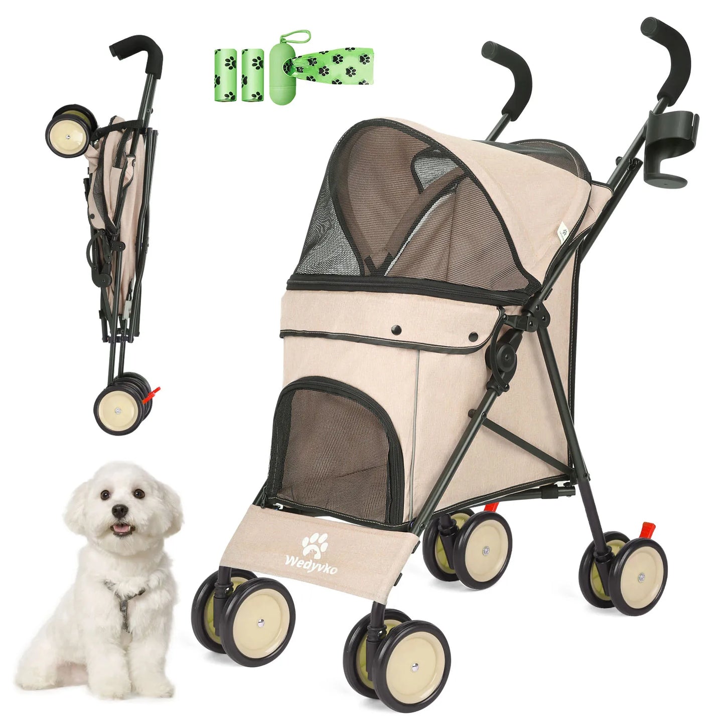 Pet Dog Stroller 4 Wheels Puppy Stroller Rotate with Brakes Storage for Dogs Cats Travel Pet Suplies Outdoor 애완견 유모차