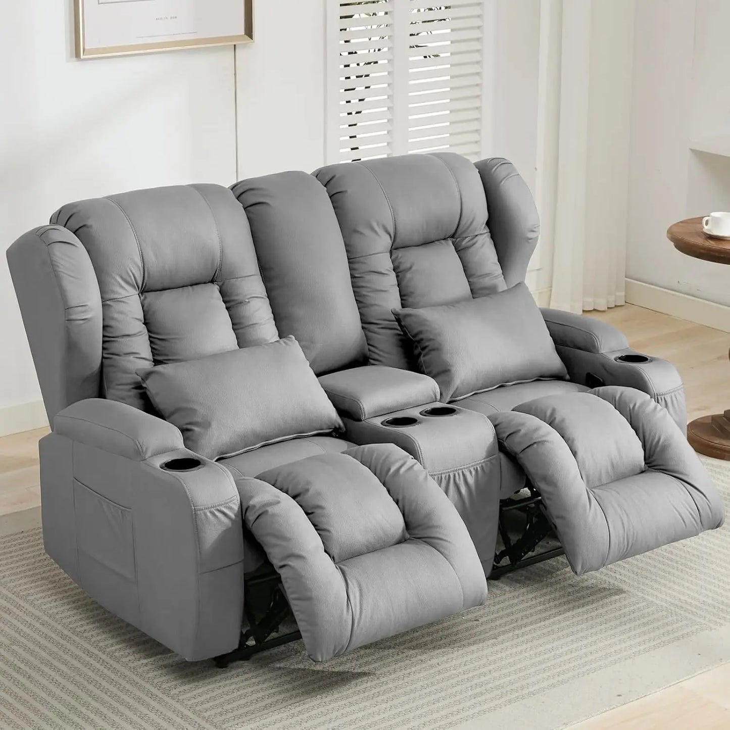 65.5-inch Double Sofa Lounge Chair and Console, Wall Mounted Lounge Chair, Home Theater Seat