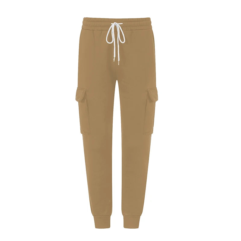 Men s Stylish Fleece Jogger Pants with Adjustable Drawstring Waistband Solid Color Casual Trousers for Fall and Winter