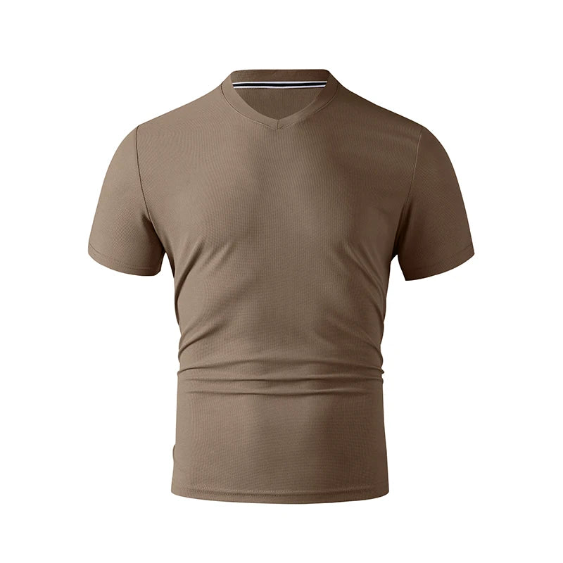 2025 New Men's Casual Fashion Simple V-neck Short Sleeved T-shirt Summer Comfortable Breathable Versatile Top