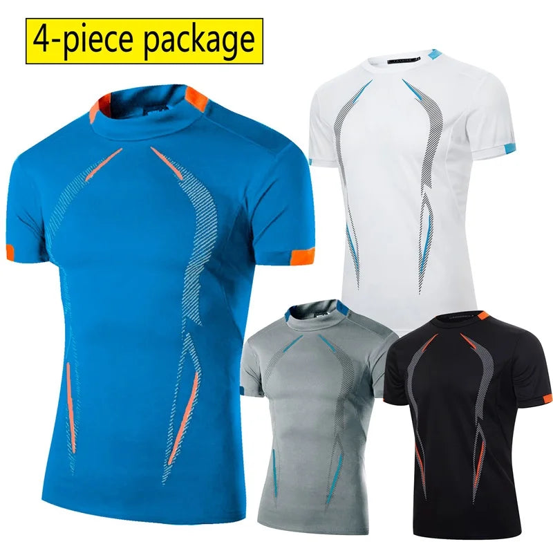 Men s Breathable Quick Dry T-Shirt with Stylish Print Short Sleeve Round Neck Fit Sports Top in Plus Size