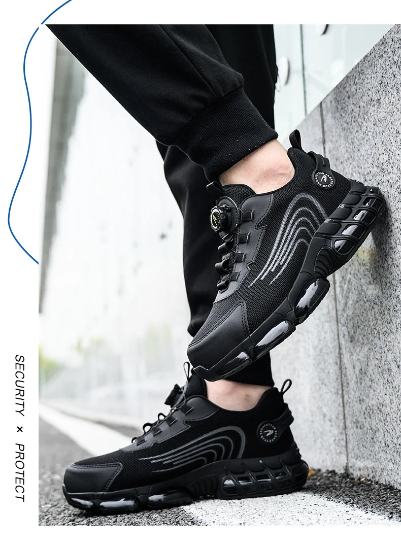 Rotary Button Steel Toe Safety Shoes for Men Anti-impact and Anti-piercing Work Shoes Fashionable Men's Sports Protective Shoes