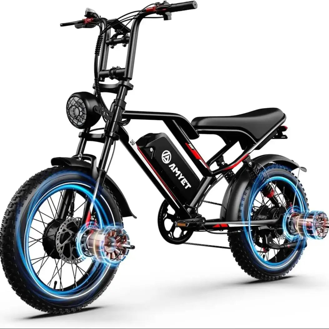AMYET S8 Adults Electric Bike For Men 2000W Dual Motor Bicycle 48V 25AH Battery 20" Ebike Electric E Bikes Mountain Moped Ebikes