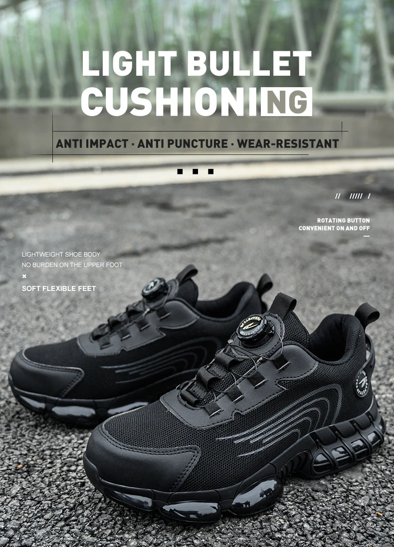Rotary Button Steel Toe Safety Shoes for Men Anti-impact and Anti-piercing Work Shoes Fashionable Men's Sports Protective Shoes