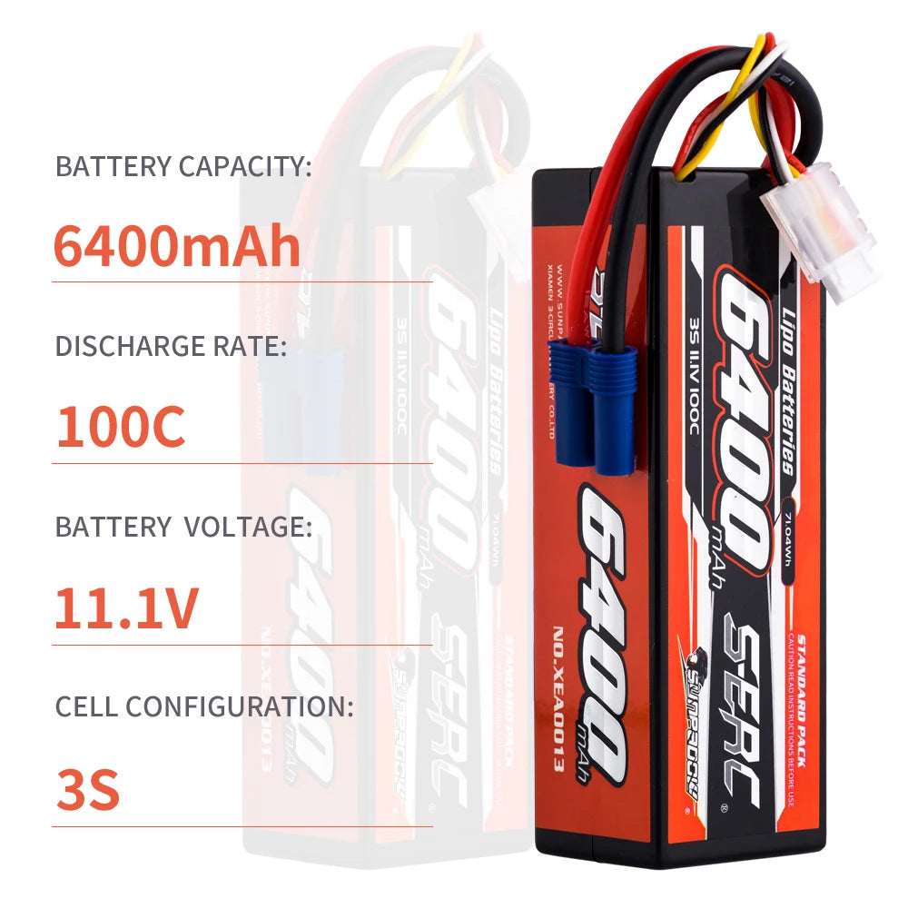 SUNPADOW 2S 3S 4S Lipo Battery for 6400mAh 7.4V 11.1 EC5 Plug 100C for RC Car Plane DJI Truck Tank Buggy Racing Boat Models 2pcs