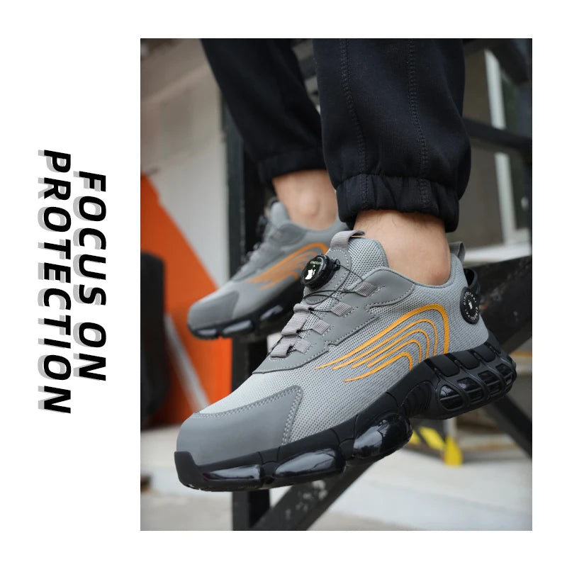 Steel toe cap, non-lacing, anti-impact and anti-puncture casual work shoes