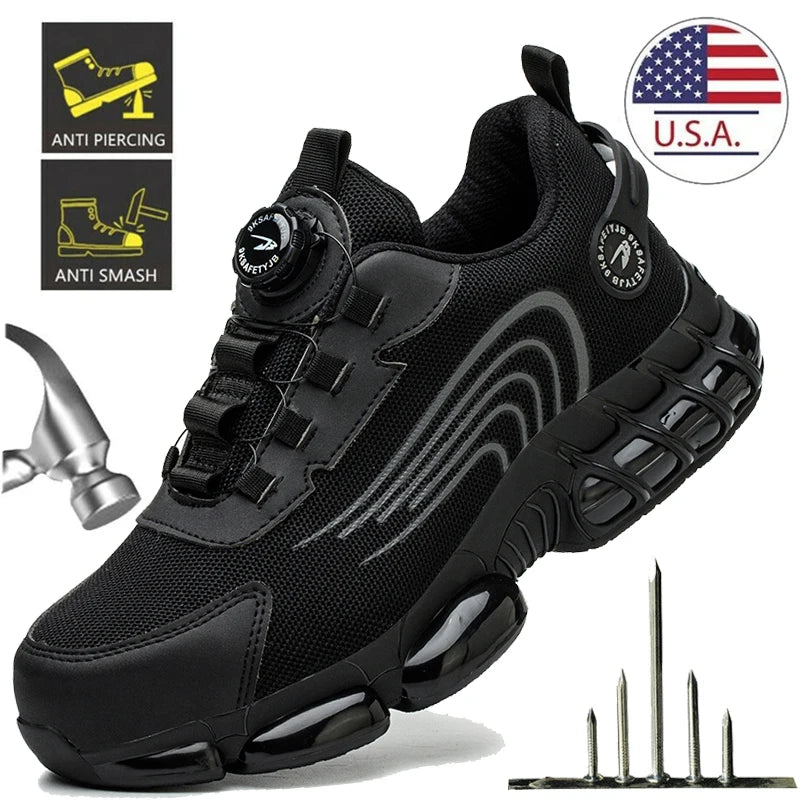 Rotary Button Steel Toe Safety Shoes for Men Anti-impact and Anti-piercing Work Shoes Fashionable Men's Sports Protective Shoes