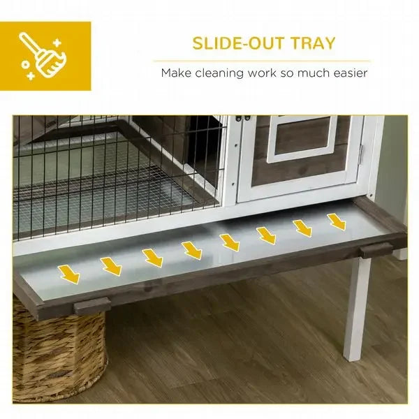 PawHut Indoor Rabbit Hutch Wooden Guinea Pig Cage with Tray Lockable Doors Coffee