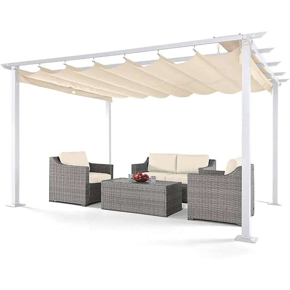 10' x 10' Retractable Pergola Canopy – White Frame & Sun Shade for Backyards, Gardens & Patios