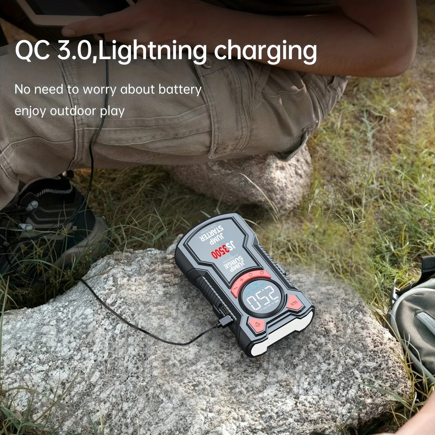 5-in-1 Multifunctional Air Pump Jump Starter with Air Compressor 3000A Peak/150PSI Battery Jump Starter Digital Tire Inflator