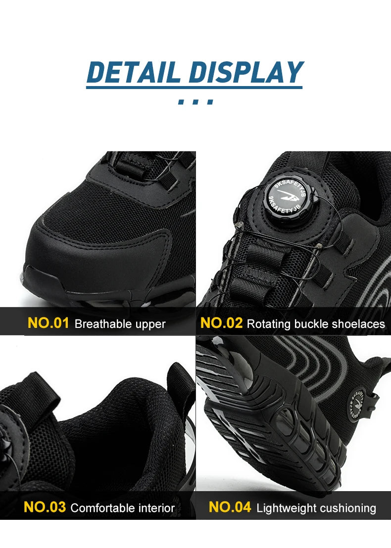 Rotary Button Steel Toe Safety Shoes for Men Anti-impact and Anti-piercing Work Shoes Fashionable Men's Sports Protective Shoes