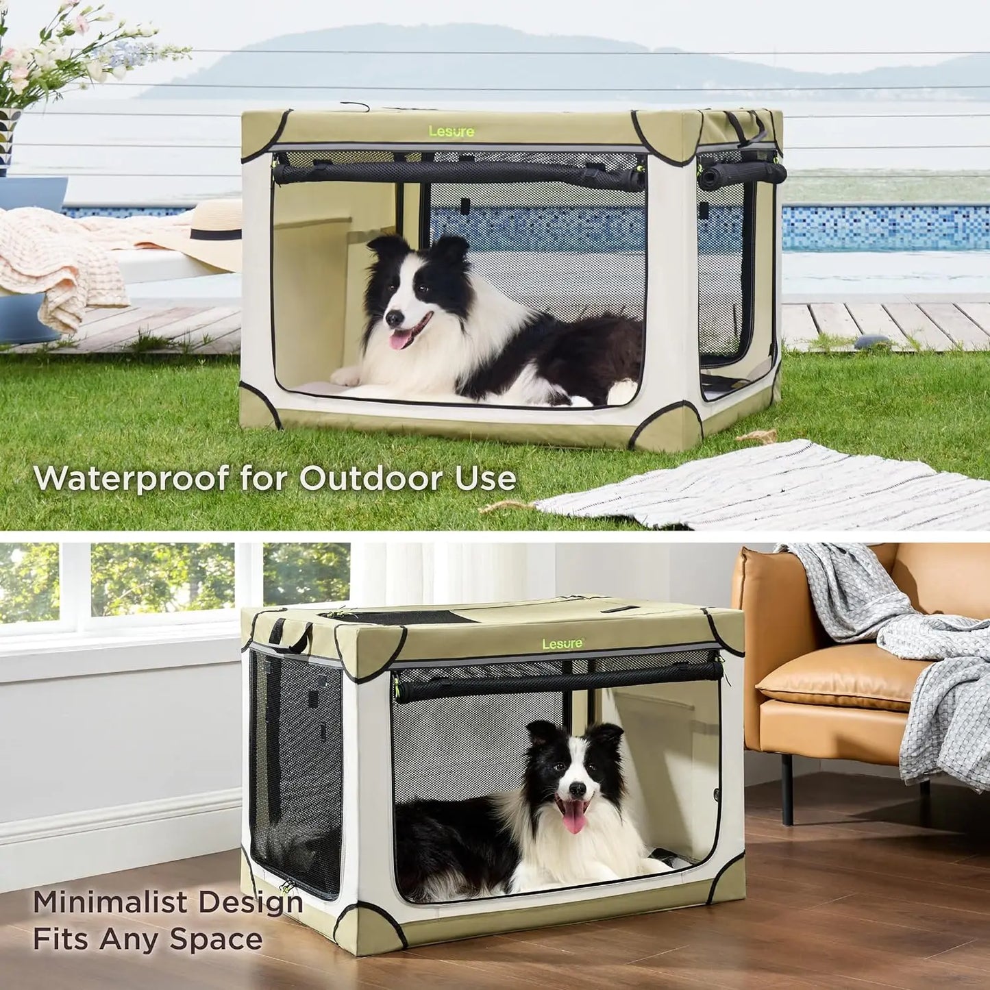 Soft Collapsible Dog Crate - 42 Inch Portable Travel Dog Crate for Extra Large Dogs Indoor & Outdoor, 4-Door Foldable