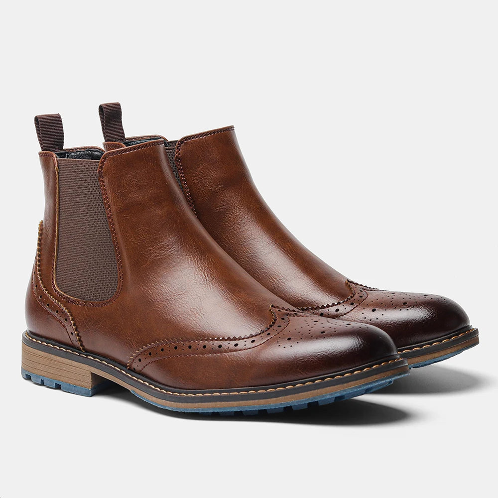 Classical Brogue Chelsea Men Boots Comfortable Fashion Leather Boots