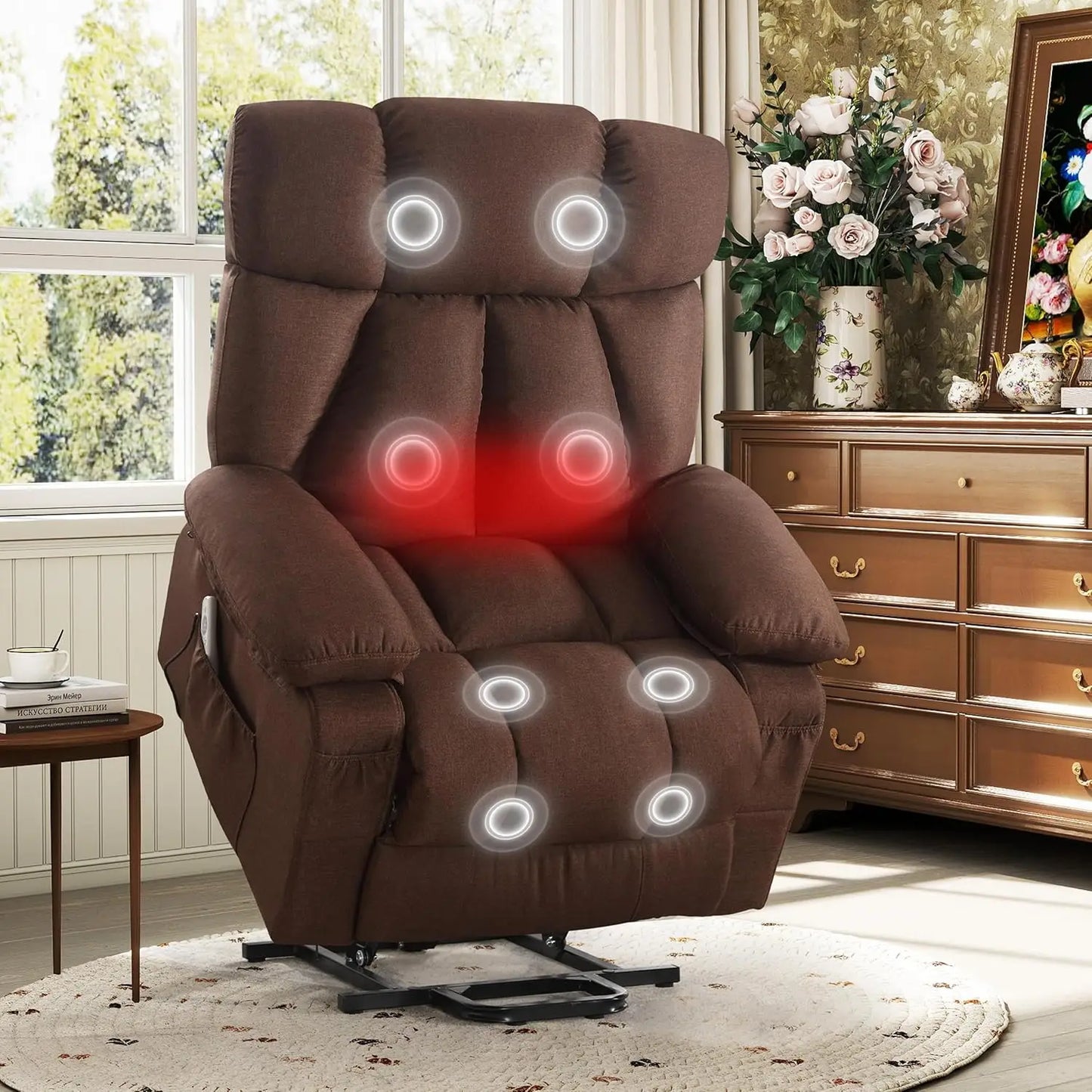 Oversized Power Lift Recliner Chair with Vibration Massage&Heat for Elderly,Classic Upholstered Breathable Fabric Lounge Chair w