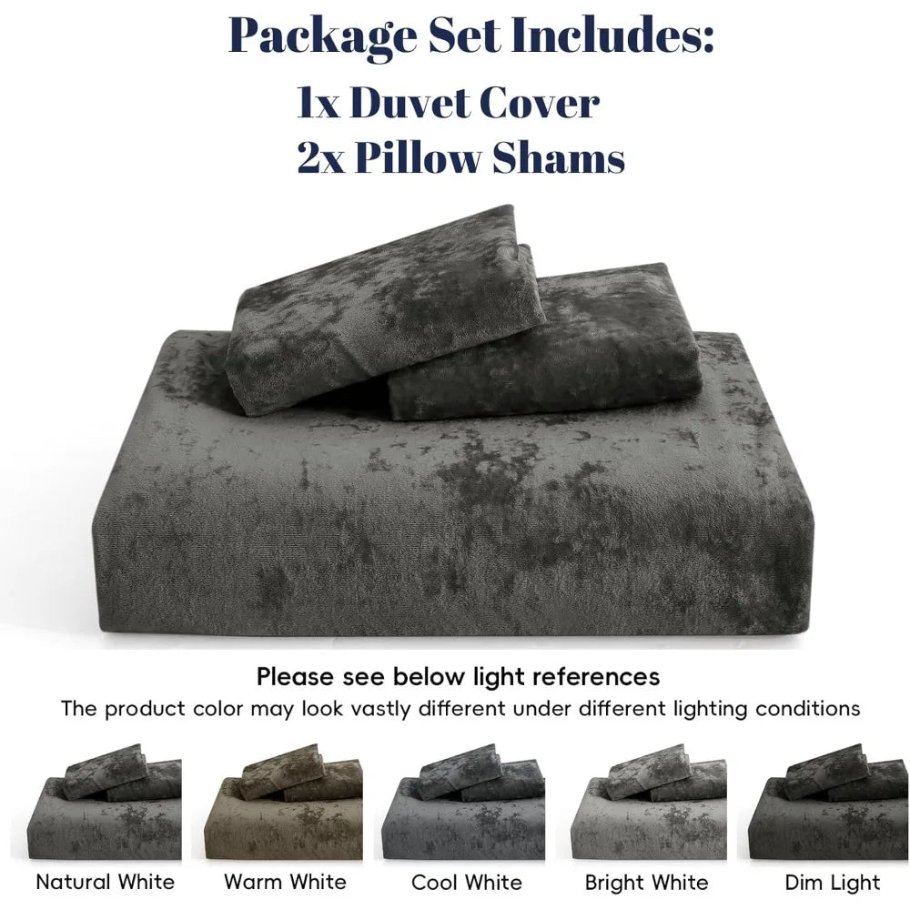 Queen Size Velvet Duvet Cover Set - 3 Piece Ultra Soft Breathable Flannel Comforter Cover Set (Without Filling)